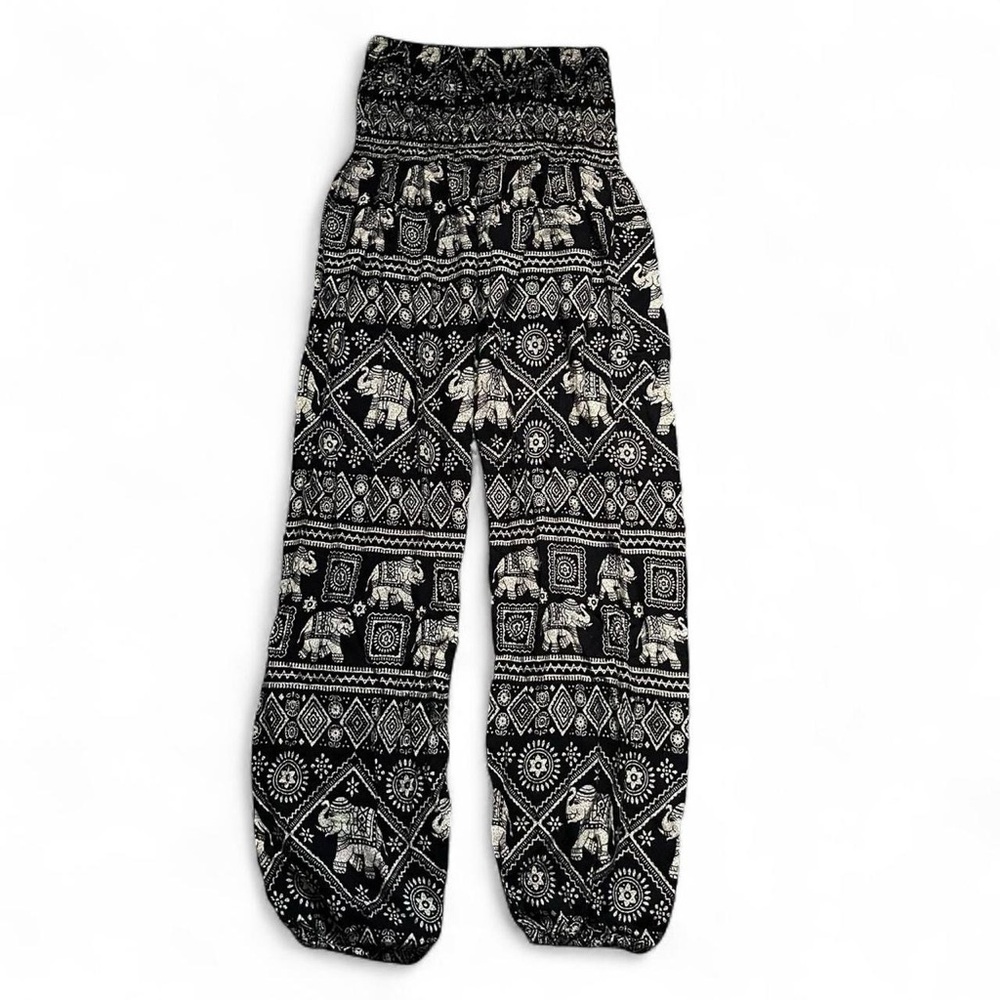 Black and White Elephant Print Harem Pants – Banjamath (Size Medium)
